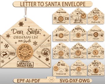 Lettera a Babbo Natale Busta SVG, Caro Babbo Natale Ornamento per la lista di Natale, File tagliato al laser, Modello di posta del Polo Nord, Decorazioni natalizie SVG