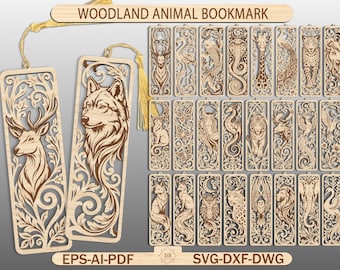 Woodland Animal Bookmark SVG Bundle, Laser Cut Files, Book Lover Gift Idea, Glowforge