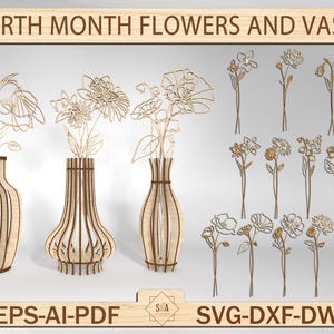 Geburtsmonat Blumen Vase svg, Muttertagsgeschenk, Muttertag Lasercut Datei svg, Blumenhalter svg, Holzgeschenk für Mama svg, DIY Blumenvase Vorlage svg