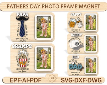 Fars dag-kylskåpsmagnet med fotoram, Fars dag-present, present till morfar, present till pappa, pappas kylskåpsmagnet med fotoram, laserklar fil