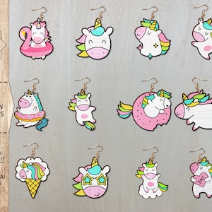 Unicorn Earrings Bundle SVG , Earrings Svg , Laser Earrings Files , Animal Earrings , Glowforge Earrings , Rainbow Unicorn Earrings