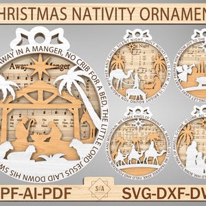 Ozdoba Sceny Narodzenia Pańskiego Svg, Nuty Bożonarodzeniowe Ozdoba Svg, Grawerowana Muzyka Ozdoba Svg, Ozdoba Piosenki Bożonarodzeniowej, Plik Glowforge