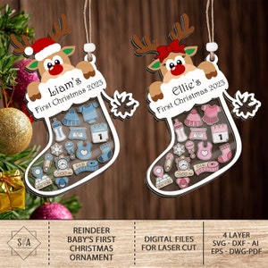 Reindeer Baby‘s First Christmas Ornament svg,Customized Ornament svg,4D Shake Babies Ornament SVG,Christmas Ornament svg,Glowforge SVG Files