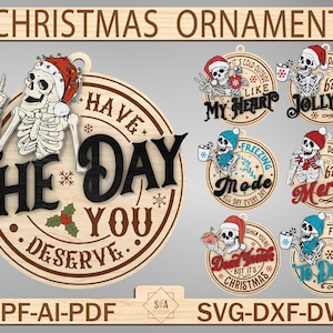 Morto por dentro, mas alegre AF Engraçado ornamento de Natal Svg,Esqueleto ornamento de Natal Svg,Presente de Natal,Decoração de Natal Svg,Arquivo Glowforge Svg