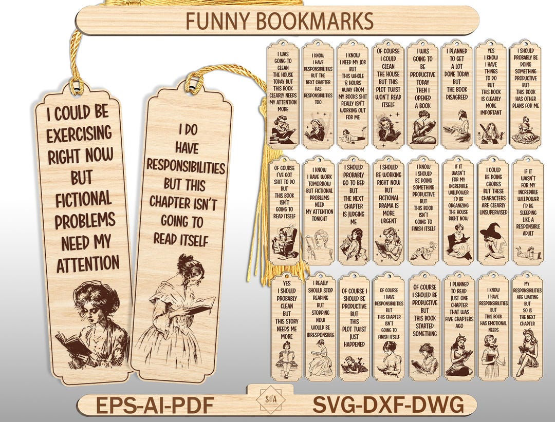 Humurous Bookmarks Funny Bookmarks SVG Bundle, Sarcastic Bookmarks Laser Cutting, Book ...