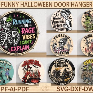 Funny Halloween Door Hanger SVG, Funny Ghost Halloween Sign SVG, Halloween Welcome Sign, Trendy Halloween Door Hanger, Funny Hanging Ghosts