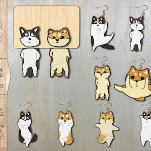 Pendientes de perros de paquete SVG, pendientes de perro lindos colgantes de dibujos animados, archivos Glowforge, archivos de pendientes láser, pendientes de animales, pendientes Glowforge