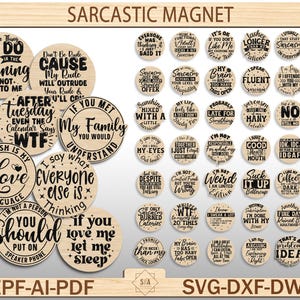 SVG Sarkastische Magnet-Set 50 Design, digitale Datei Download-Glowforge, lustig, bissig, albern, Sarkasmus Kühlschrankmagnet Laserdatei