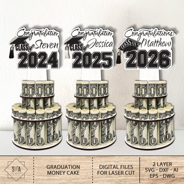 Bundle Graduation Money Holder Svg , Class Of 2024 to 2030 Svg, Graduation Gift Card Holder Laser Cut Files Glowforge,Graduation Gift Svg