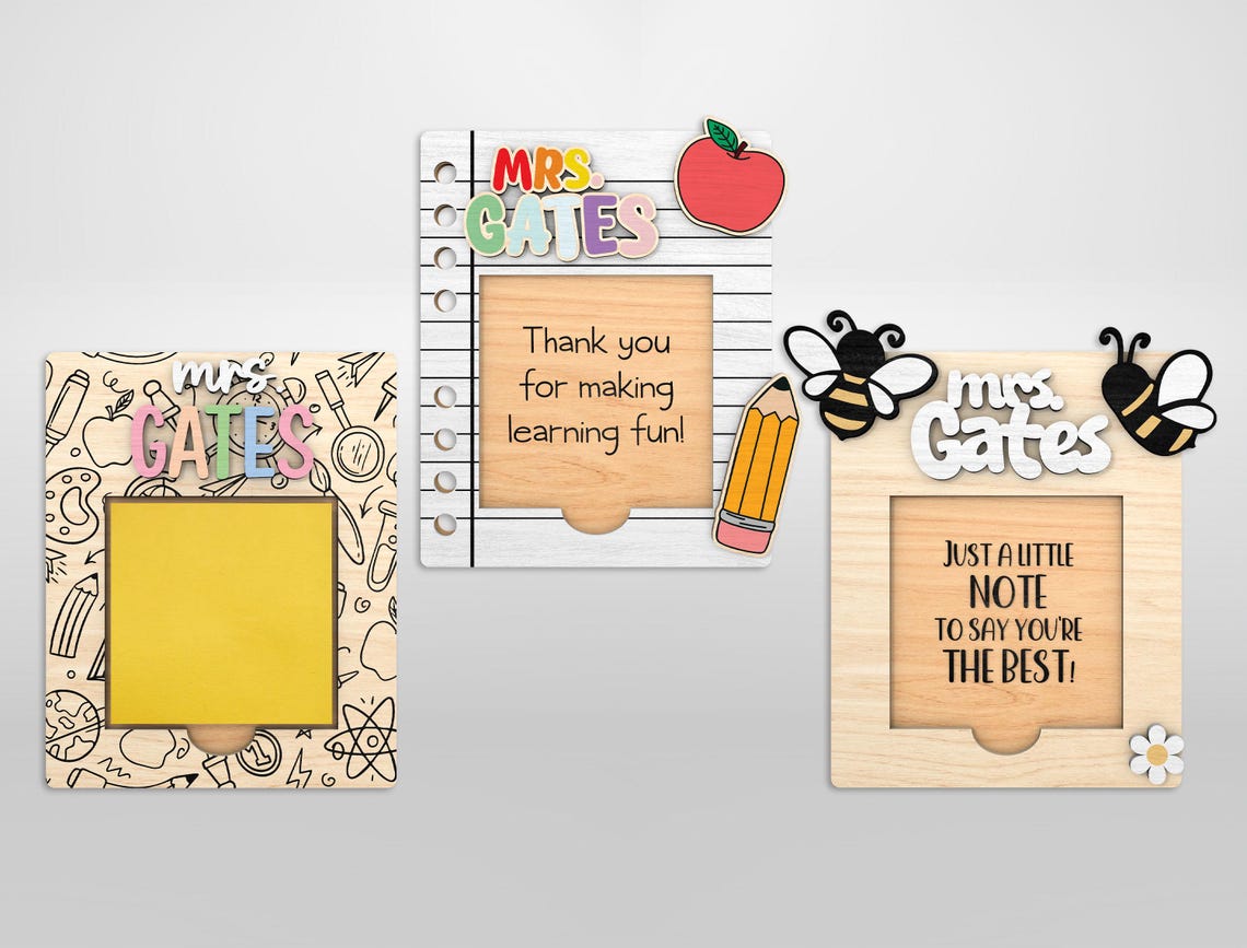 Teacher Note Pad Holder Laser Cut File, Scored Teacher Sticky Note ...