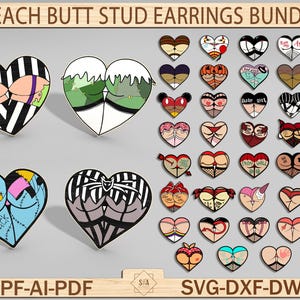 Lot de boucles d'oreilles bout à bout pêche SVG, boucles d'oreilles pêche, boucles d'oreilles fesses, fichiers boucles d'oreilles laser, fichiers Glowforge