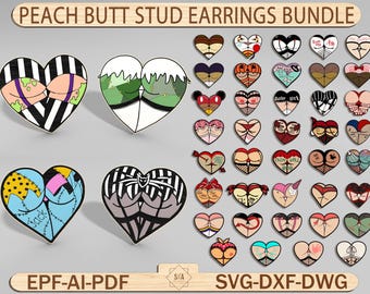 Peach Butt Stud Earrings Bundle SVG , Peach Earrings , Butt Booty Earrings , Laser Earrings Files , Glowforge Files