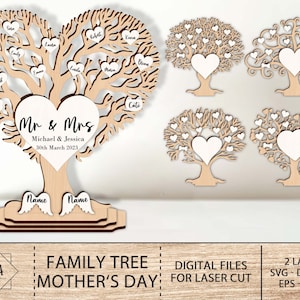 Drzewo genealogiczne prezent na dzień matki na rocznicę Glowforge SVG, plik cyfrowy na dzień matki, prezent dla mamy, prezent na drzewo genealogiczne, plik wycinany laserowo SVG