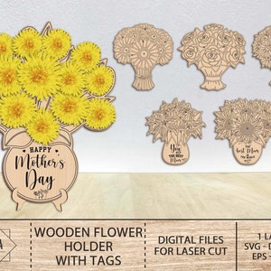 Bloemen voor mama Svg, Wood Flower Holder Svg, Flower Holder voor mama, Flower Holder Glowforge Laser Cutting File, Mother's Day Gift Svg
