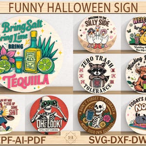 Funny Door Hanger SVG, Funny Halloween Sign, Welcome Sign, Trendy Halloween Door Hanger,  Laser Cut Files, Glowforge Cricut xTool