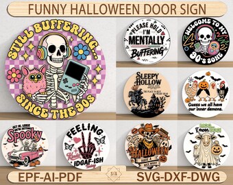 Funny Door Hanger SVG, Funny Halloween Sign, Welcome Sign, Trendy Door Hanger, Halloween sign wall decor Halloween door sign