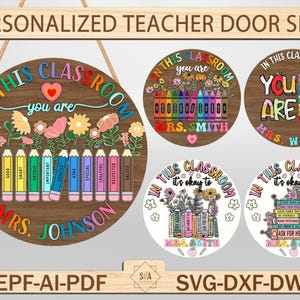 Personalisiertes Lehrer Türschild, Klassenzimmer Türschild, Klassenzimmer Willkommensschild, Lehrer Geschenke, Klassenzimmer Dekor, Glowforge Laser Cut Datei