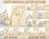 Happy Birthday 3D Pop Up Card SVG, Laser Cut Birthday Card File, DIY Greeting Card Template, Glowforge Paper Cut Design