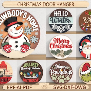 Christmas Door hanger, Winter Laser Sign Bundle, Digital download, Round door hanger, Glowforge Cricut laser file, Holiday welcome sign svg
