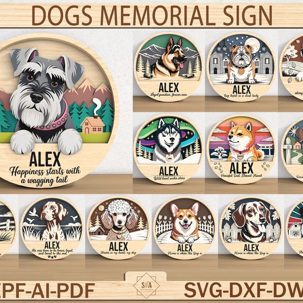Dogs Memorial Sign SVG, Dog Breeds Name Memorial, Memorial Gift , Pet Memorial Laser cut file for Glowforge INSTANT DOWNLOAD