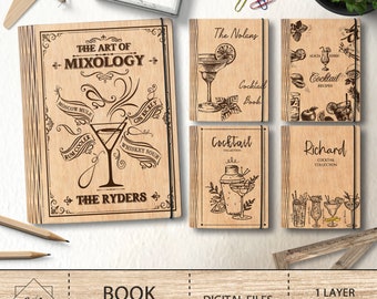 Personalized Cocktail Recipe Book svg, Wooden Cocktail Binder Laser Cut Files, Bar Recipe Book svg, Bartender Gift svg, Glowforge SVG Files
