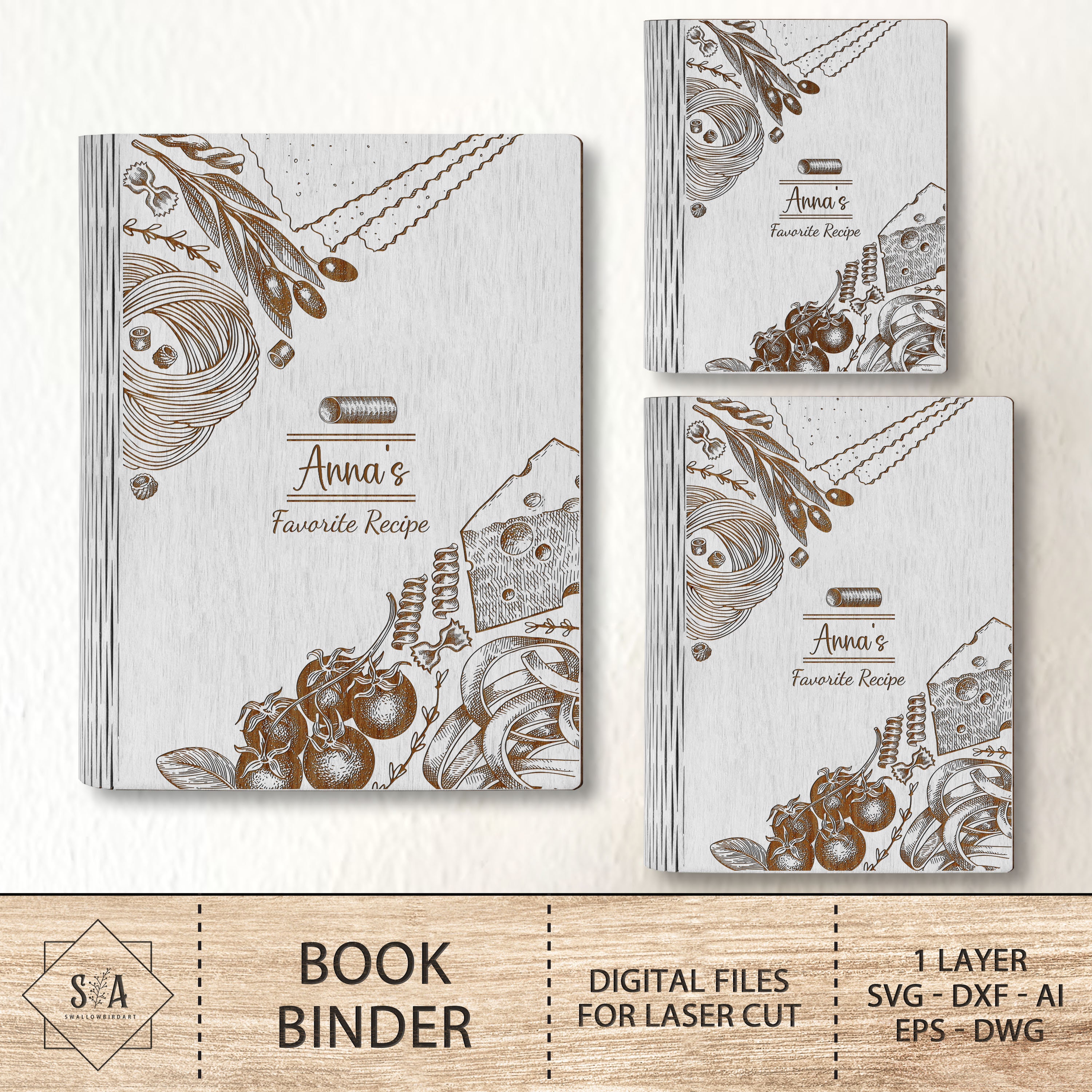 Notebook Binder Svg Personalized Recipe Book Binder Svg, Wooden Cookbook Recipes Laser Cut ...