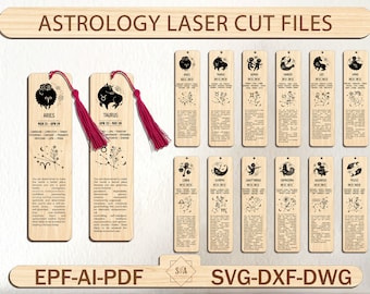 Bookmark Set Glowforge Wood Svg,Bookmark Set Glowforge Wood Svg,Astrology Laser Cut Files, Zodiac Bookmarks Svg, Zodiac Laser Bookmark File