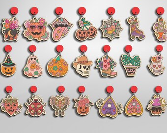 Retro Halloween Earrings Bundle SVG ,Skulls Earrings ,Earrings Glowforge File,Laser Earrings Files,Halloween Jewelry Svg,Glowforge Laser Cut