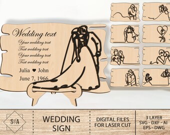 Paar verliefd Svg, paar lijntekeningen paar teken Svg, bruiloft plank teken Svg, laser bruiloft teken gesneden bestand, lasergesneden Svg-bestand, Glowforge-bestanden