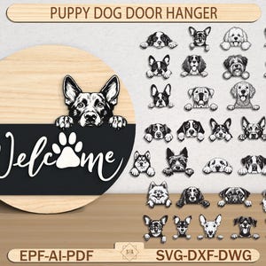 Puppy Dog Door Hanger, 50 Puppy Dog Breeds to Choose From, Pet Welcome Sign, Pawprint Door Decor, Pet Door Hanger,Custom Dog Gifts laser cut