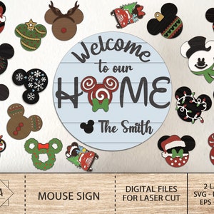 Bienvenido a nuestro hogar Smith Sign Svg, Cartoon Mouse Home Sign, Bienvenido Sign Svg, Archivo de corte digital de dibujos animados, Cartoon Glowforge Svg, Decoración del hogar