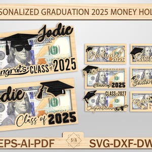 Portamonedas personalizado de graduación 2025, regalo para estudiantes de posgrado (Svg), regalo para estudiantes de último año de secundaria (Svg), portamonedas personalizado con nombre de graduado (Svg)