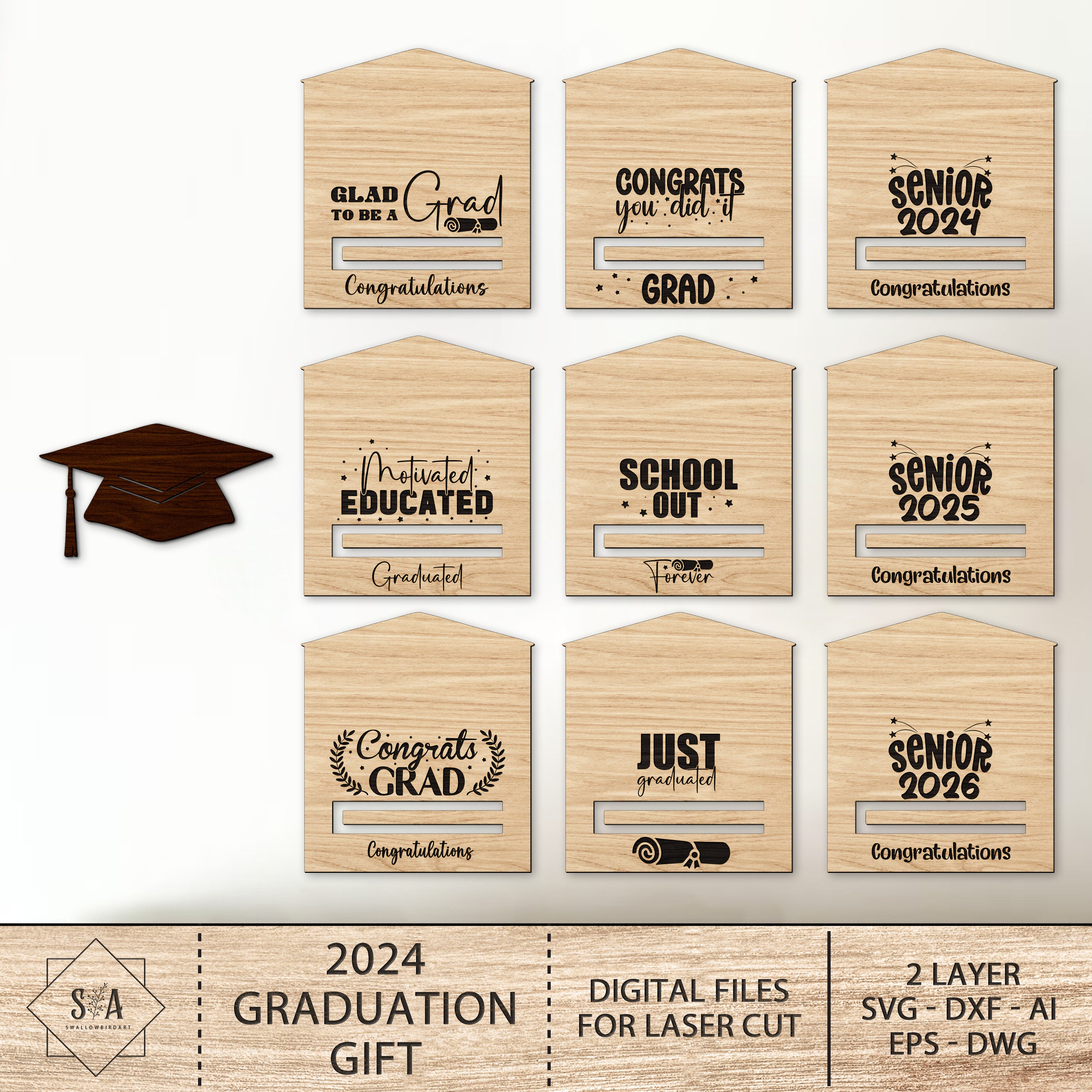 Graduation Money Gift Card Holder Laser Cut Bundle , Class of 2024 ...