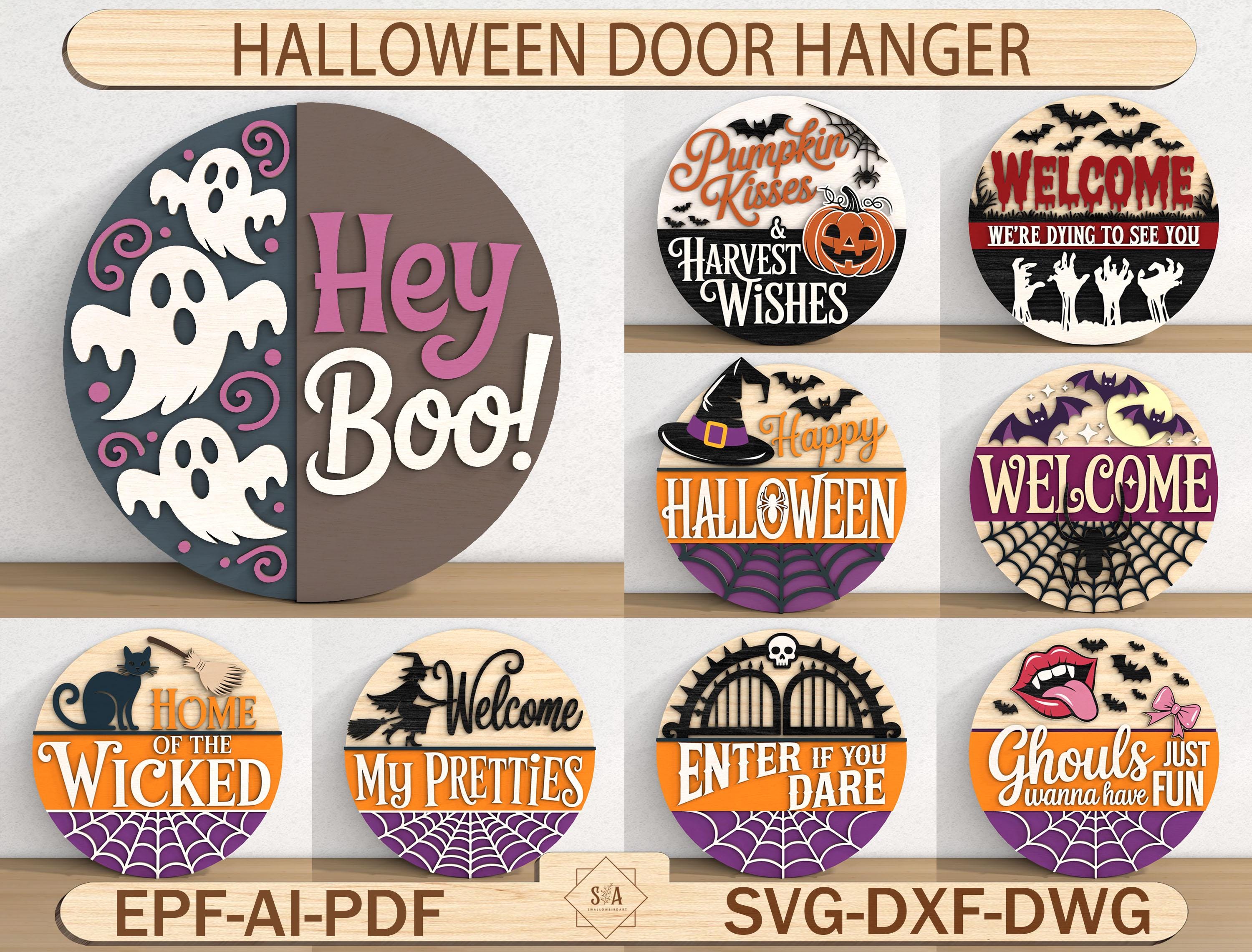 Halloween Door Hanger SVG Bundle, Halloween Welcome Sign, Laser Cut ...