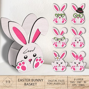 Osterhasen-Korb-Bundle-Svg, Osterhasen-Design für Laser-Schnitt, Ostern-Dekoration-Laser, Ostern-Korb-Laser-Svg, Glowforge Laser-Schnittdatei