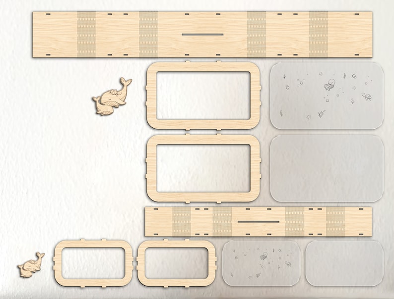 Puede incluir: Un kit de manualidades de madera para construir una caja con tem&aacute;tica de ballenas. El kit incluye piezas de madera precortadas, paneles de acr&iacute;lico transparentes y recortes en forma de ballena. La caja se puede utilizar para almacenamiento o exhibici&oacute;n.
