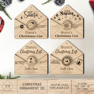 Carta a Santa Sobre Adorno SVG Paquete, Querido Santa Adorno svg, Adorno de Navidad svg, Archivo láser Adorno, Archivos svg Glowforge
