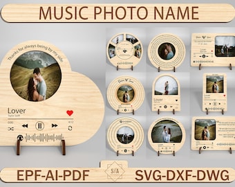 Personalized Song Plaque Photo Frames Laser Cut SVG ,Valentine Music Picture Frame Svg, Spotify Playlist Music Svg,Picture Frame With Stand