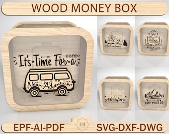 Wood Kids Money Box Svg,Piggy Bank Svg, Savings Box Svg,SVG Files For Laser Piggy Bank,Piggy Bank Cut File , Wooden Money Box Svg