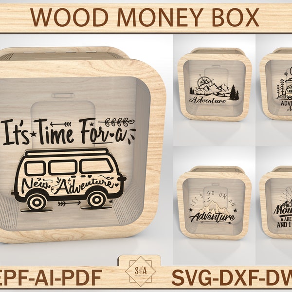 Wood Kids Money Box Svg,Piggy Bank Svg, Savings Box Svg,SVG Files For Laser Piggy Bank,Piggy Bank Cut File , Wooden Money Box Svg