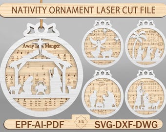 Christmas Nativity Sheet Music Ornament Svg, Nativity Scene Ornament Svg, Christmas Song Ornament Svg, Jesus Ornament Svg,Glowforge File Svg