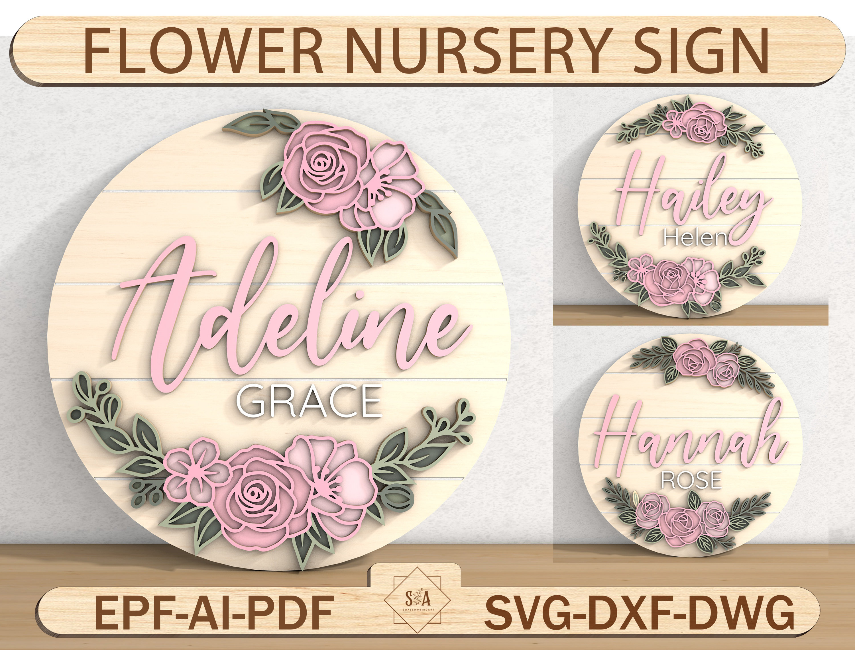 Flower Nursery Name Sign, Flower 3D Wooden Sign, Nursery Wall Art, Wood ...