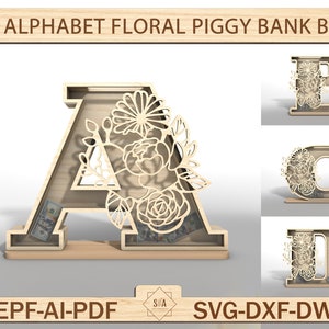 Pacote personalizado alfabeto crianças cofrinho svg, letra 3d cofrinho svg, cofrinho de caixa de dinheiro de a a z, presente de aniversário exclusivo, presentes para crianças