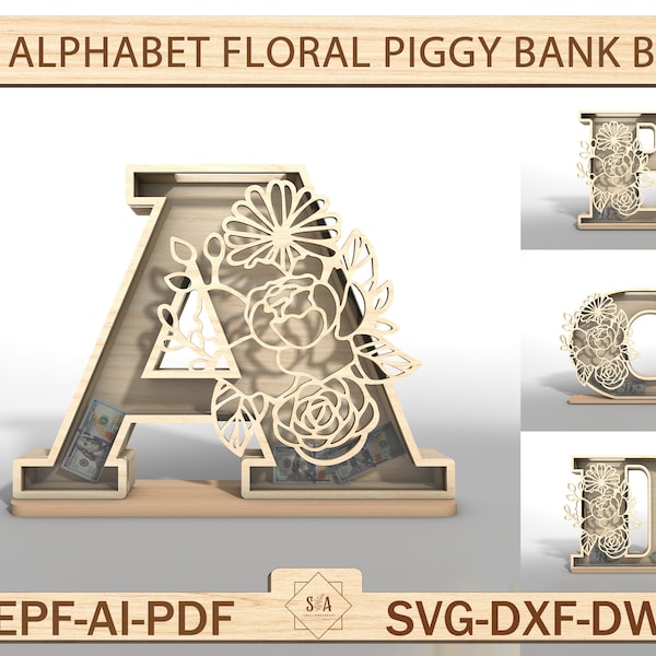 Bundle Personalised  Alphabet Kids Piggy Bank Svg,3D Letter Piggy Bank Svg,A to Z Money Box Piggy Bank ,Unique Birthday Gift, Gifts For Kids