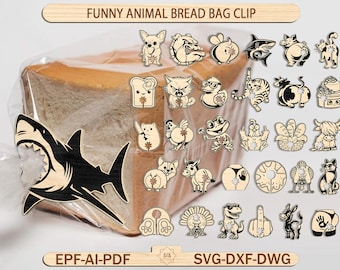 Clip grappige dieren broodzak lasergesneden bestanden SVG, schattige voedselzakhouder, keukenorganisator zegelclip, dierlijke lasergesneden bestanden, Glowforge Svg-bestand