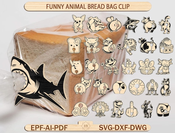 Funny Animal Bread Bag Clip Laser Cut Files SVG, Cute Food Bag Holder,Kitchen Organizer Seal Clip,Animal Laser Cut Files ,Glowforge Svg File