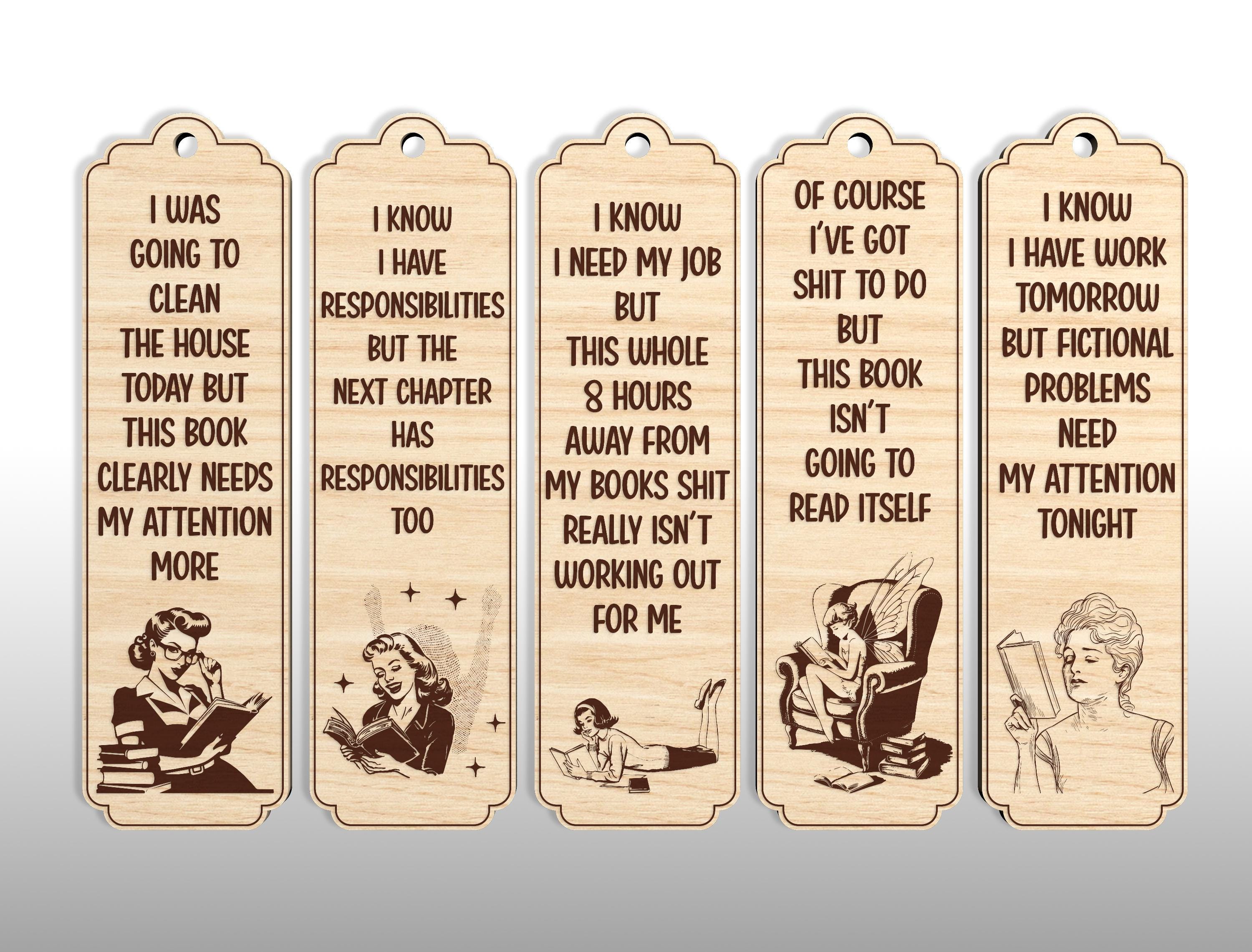 Humurous Bookmarks Funny Bookmarks SVG Bundle, Sarcastic Bookmarks Laser Cutting, Book ...