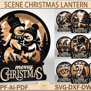 Scene Christmas Lantern, Lamp Snowy Candle Holder, Winter Wonderland Decoration, Night Light Christmas Decor Laser cutfile