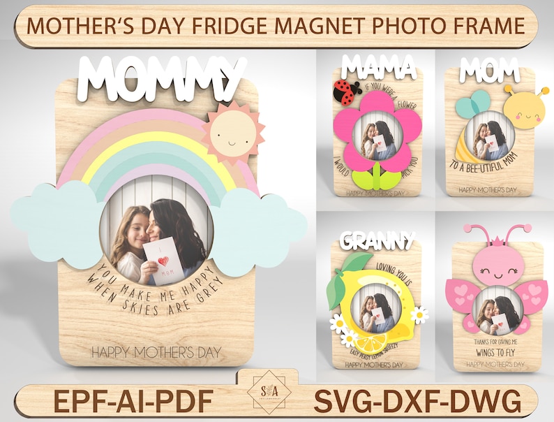 Bundle 60 Mothers Day, Fathers Day Photo Frame Magnet,Mothers Day Gift,Fathers Day Gift ,Mom Fridge Magnet Photo Frame,Laser Ready File image 7