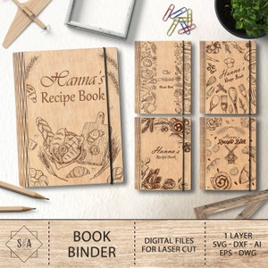 Gepersonaliseerde Receptenboek Binder SVG, Houten kookboekrecepten Lasergesneden bestanden, Valentijnsdagcadeau, Moederdagcadeau, Glowforge SVG-bestanden